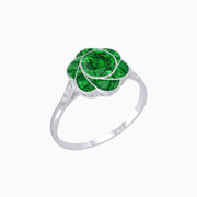 VVintage Inspired Floral Calibré-Cut Gemstone Petal Halo Ring - Shahin Jewelry
